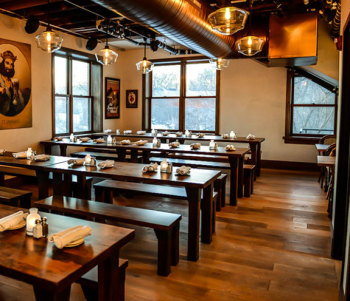 Café Bavaria in Wauwatosa, which is an upend community on the edge of the city of Milwaukee, had Alta Vista installed throughout the entire lower level by Evolving Wood Floors, in their bar and restaurant.