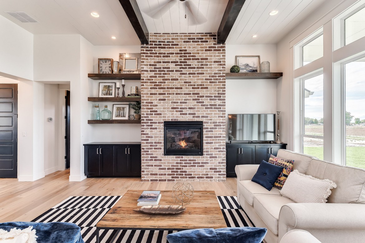 Modern Industrial Living Room and Brick Fire Place