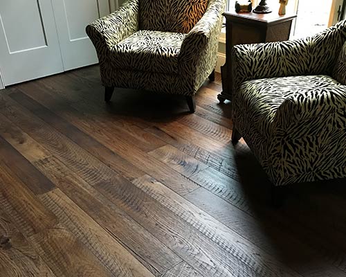 print pattern chairs and installed engineered hickory hardwood by hallmark