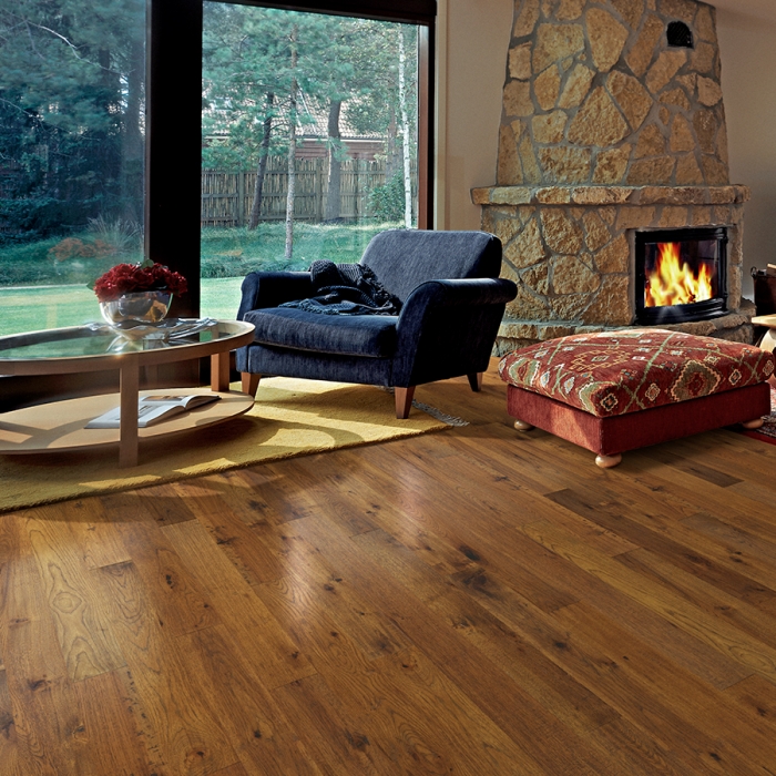 Product Crestline Solid Stratton Hickory living room by Hallmark Floors