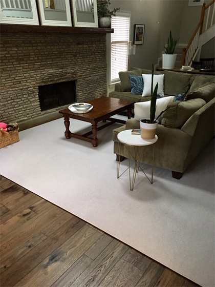Monterey Casita Hickory living room Installation by Carpet Depot Spotlight Dealer for Hallmark Floors